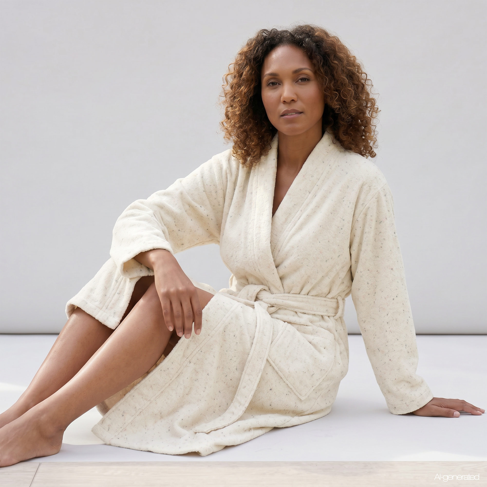 Cawö Damen Kimono-Bademantel  | 33 natur/sparkle