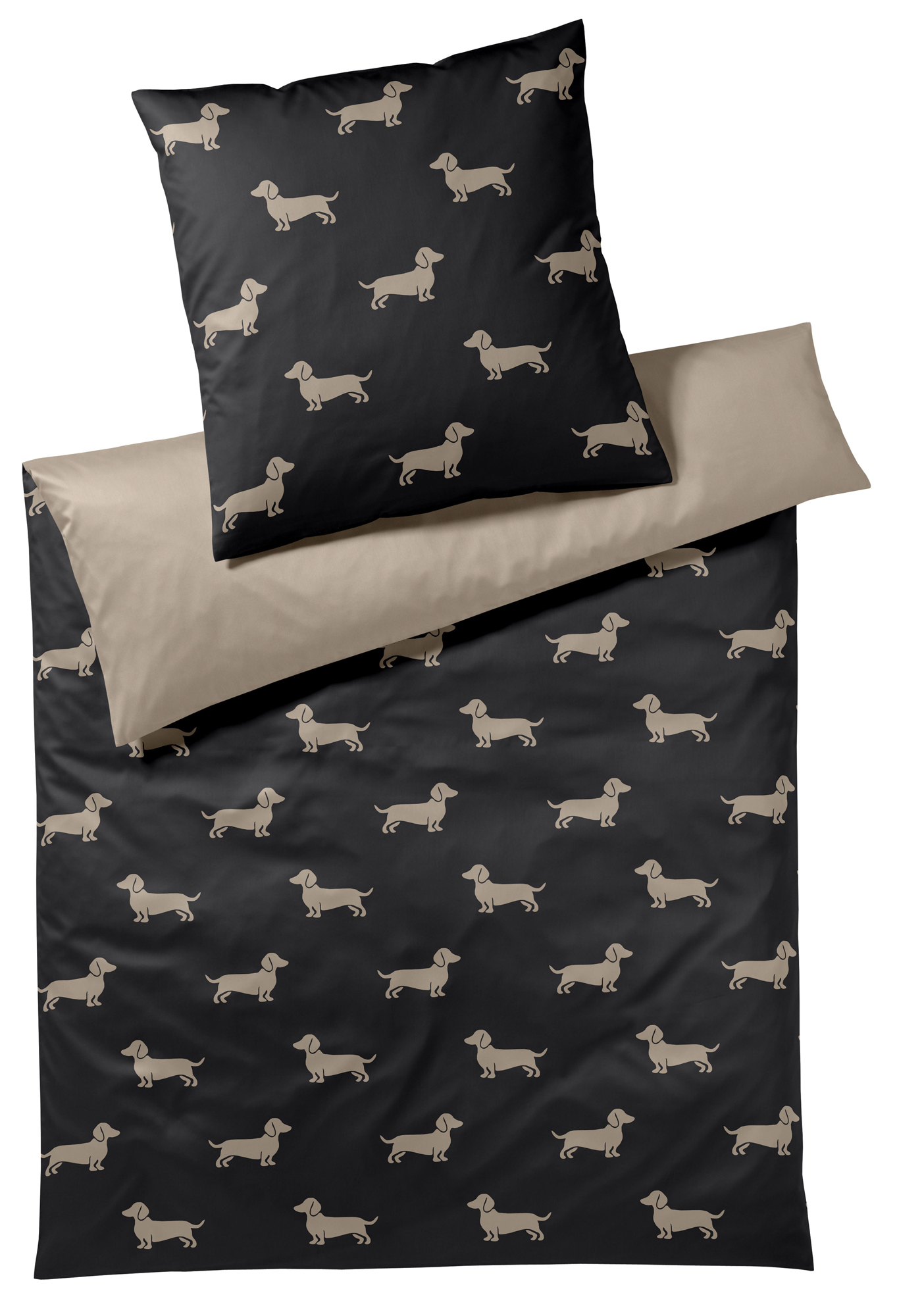 Elegante Mako-Satin-Bettwäsche Dogs | 9 Schwarz-Beige