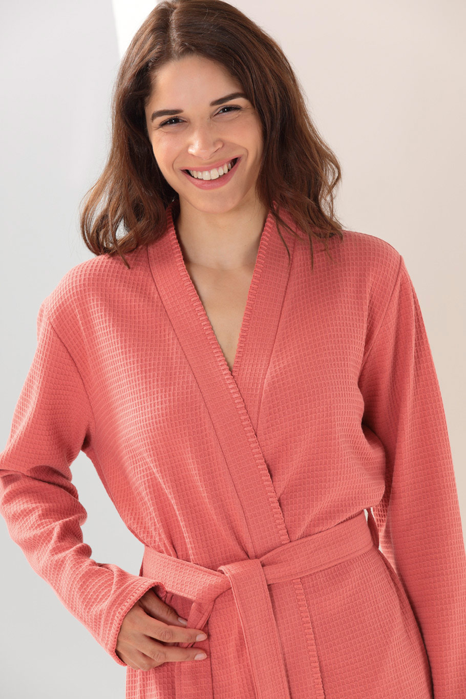 Cawö Damen Kimono-Bademantel extraleicht  812 | 22 koralle