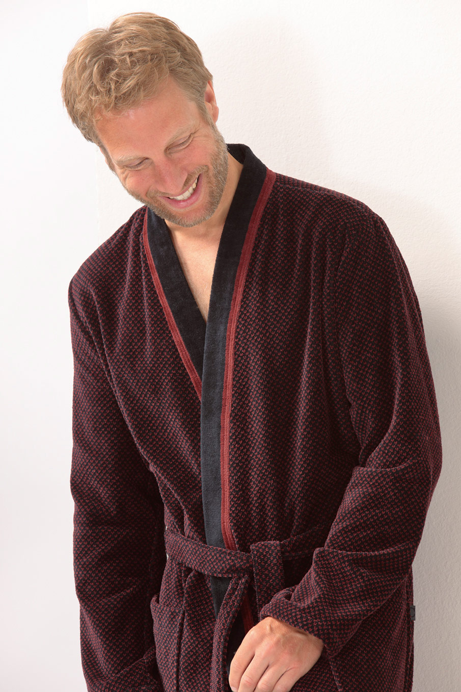 Cawö Herren Kimono-Bademantel  4839 | 92 rot-schwarz