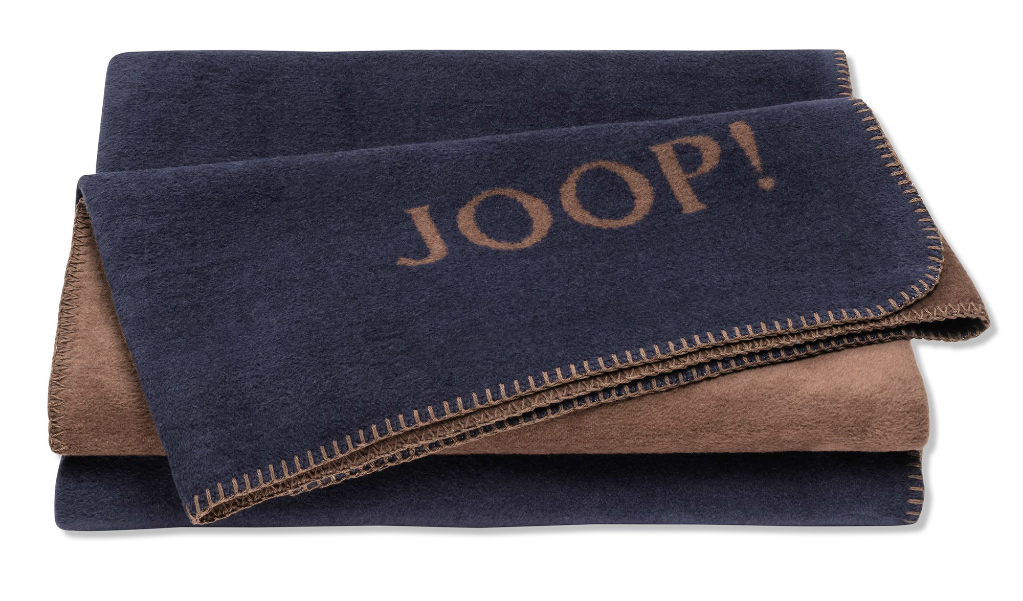 JOOP! Plaid / Wohndecke UNI-DOUBLEFACE | Marine-Karamell