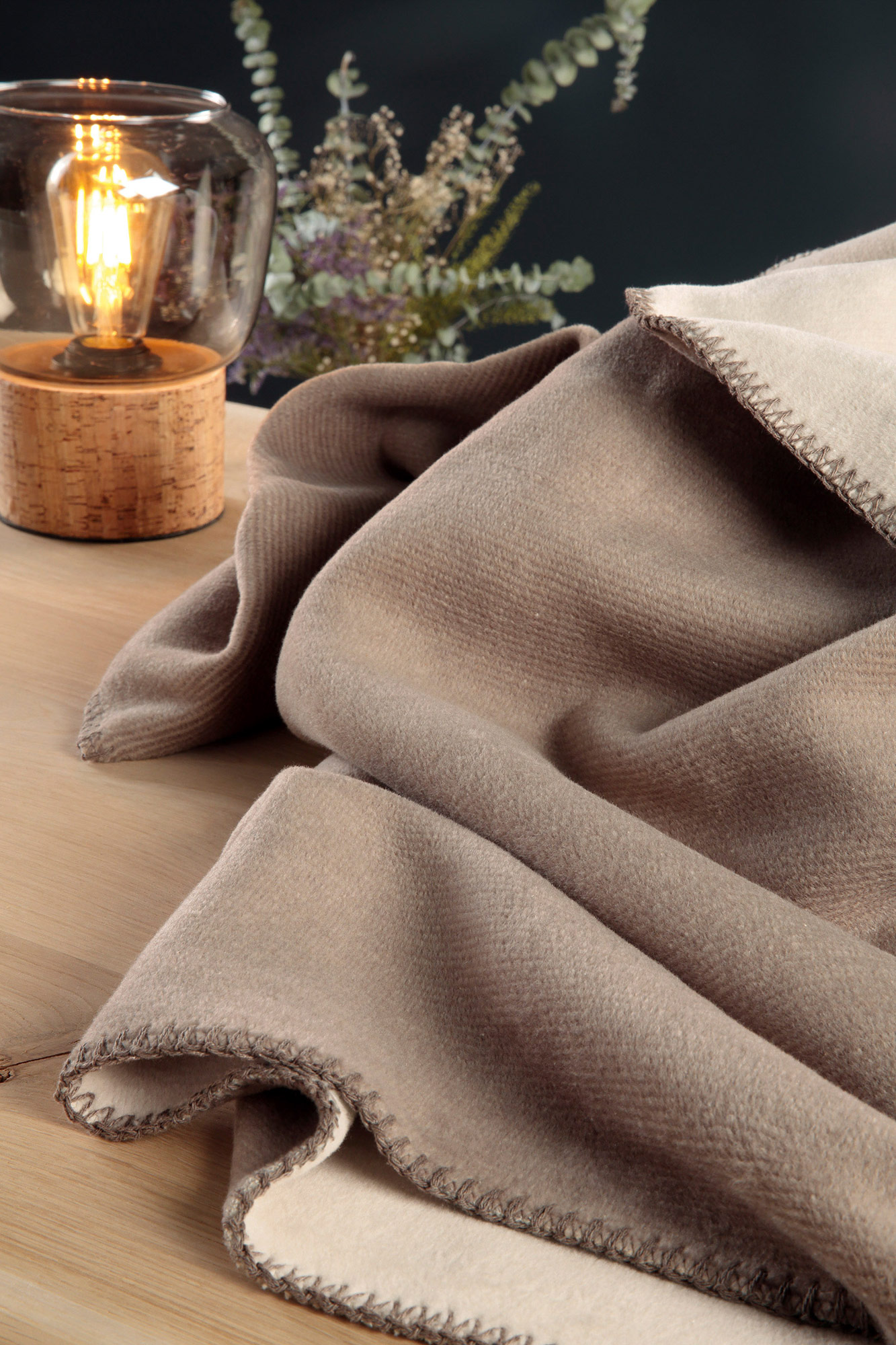 Biederlack Plaid / Decke Melange Doubleface | sand-natur