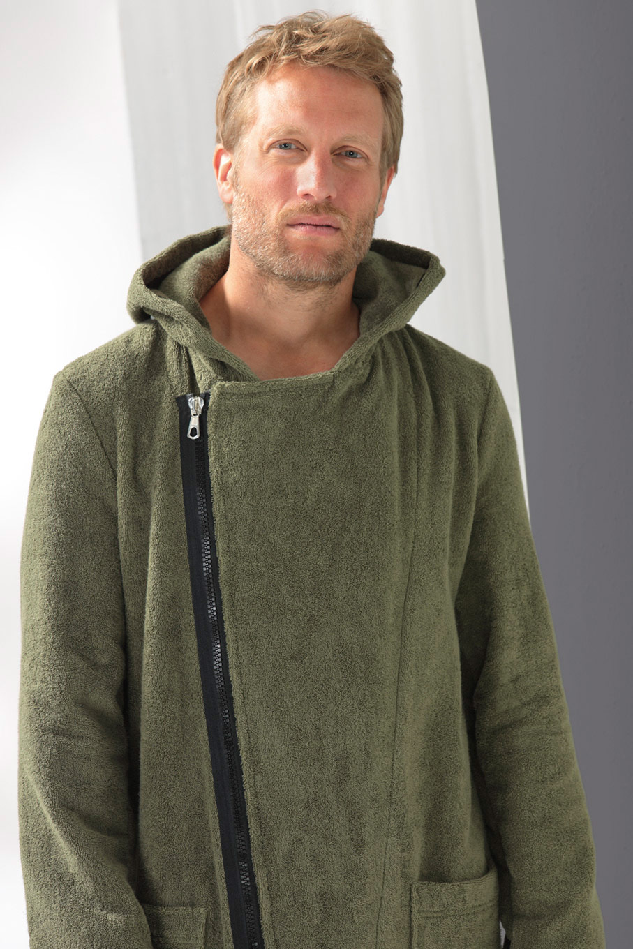 Cawö Herren New Zipper-Bademantel  6516 | 453 field-schwarz