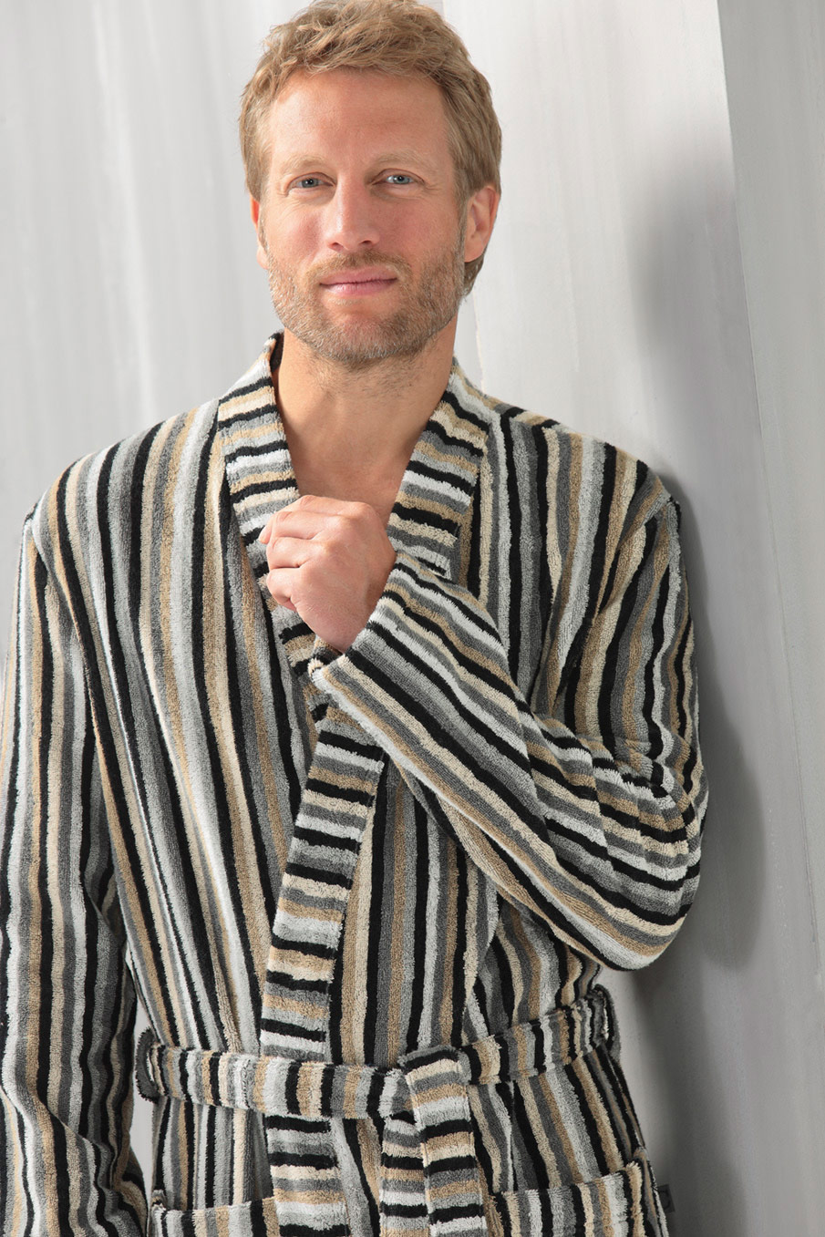 Cawö Herren Kimono-Bademantel  6607 | 73 kiesel