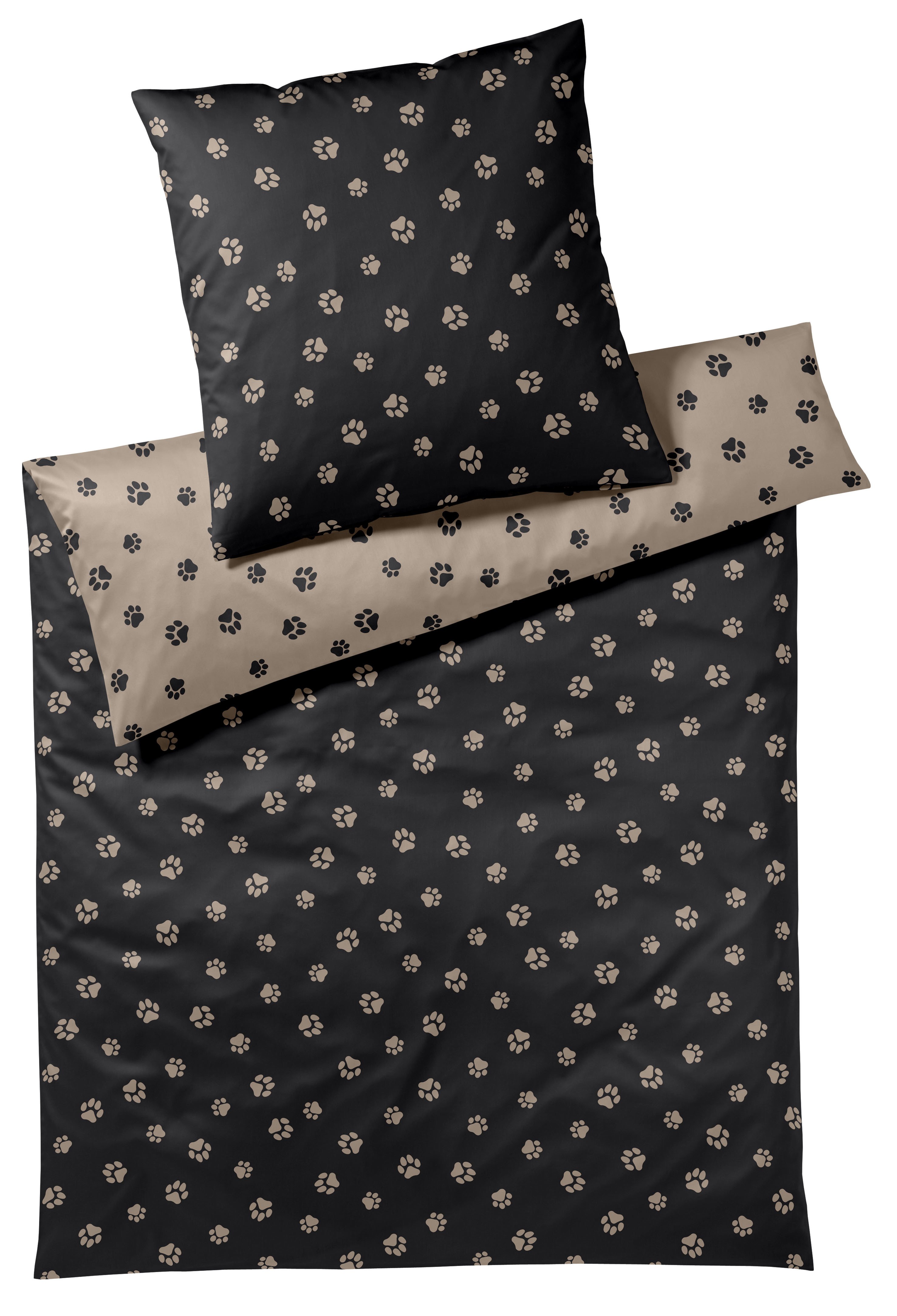 Elegante Mako-Satin-Bettwäsche Paws | 9 Schwarz-Beige